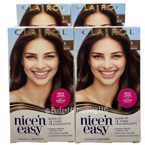 Clairol Nice'n Easy Permanent Hair Dye 5 Medium Brown Hair Color, Pack of 4